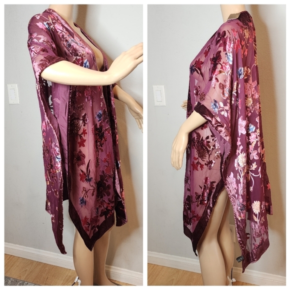 NWT Torrid Burnout Velvet Kimono Burgundy Floral size 00/0 M/L - Picture 13 of 16